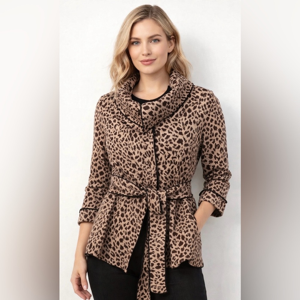 David Brooks Leopard Print Long Sleeved Cardigan/Jacket Wide Ties Size Med